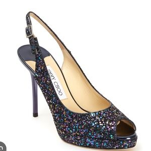 Jimmy Choo Petrol Glitter Slingback, 100mm--midnight blue, size 7